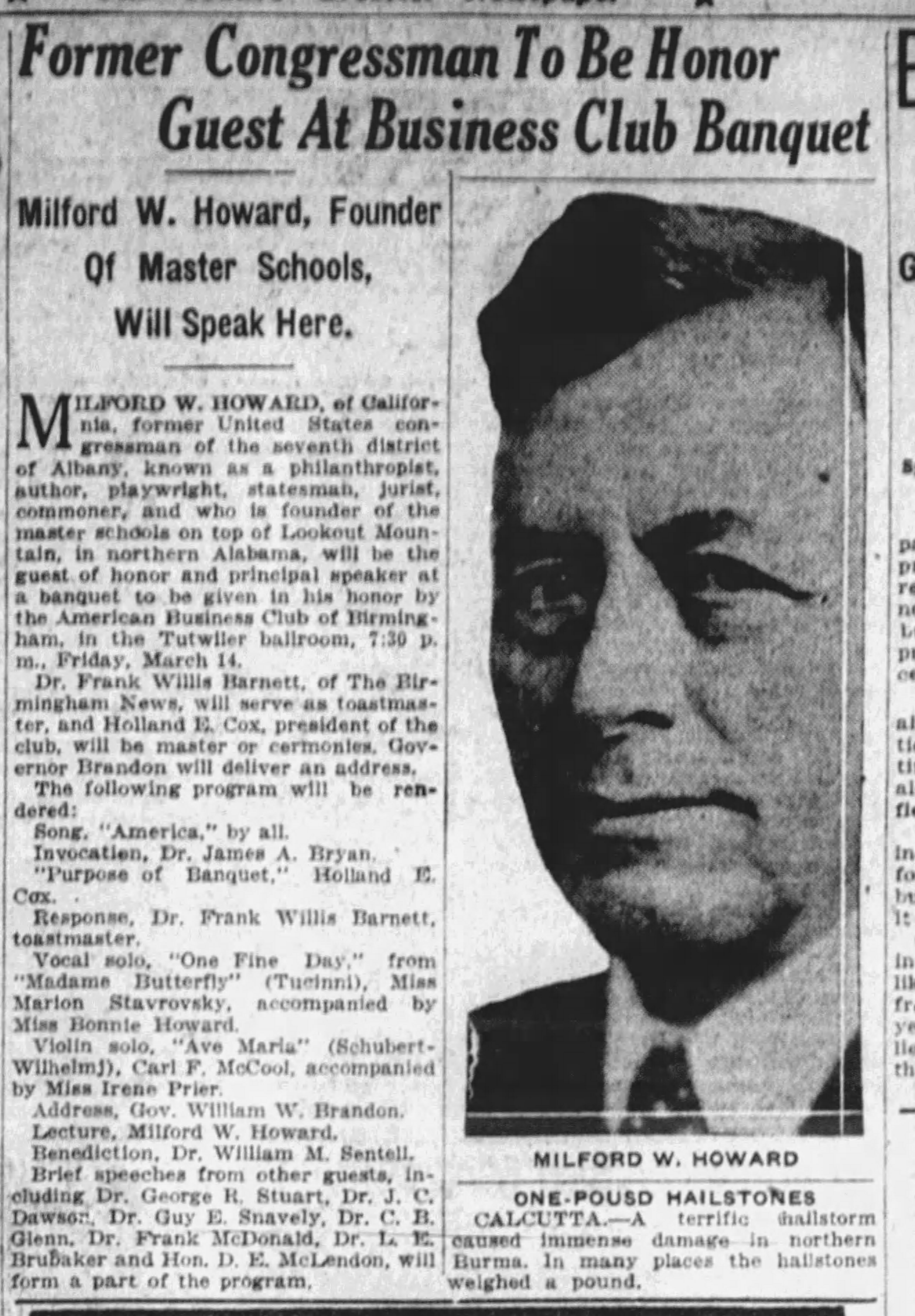 Former Congressmen To Be Honor Guest At Business Club Banquet